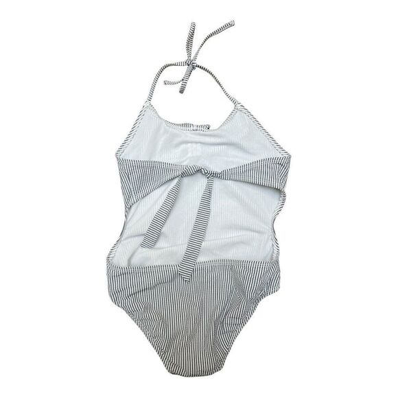 Gap Kids Seersucker 1Pc Swimsuit Open Back Sz M Gray White Micro Stripe EUC - Picture 9 of 9